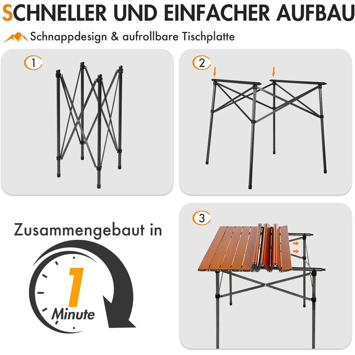 Складаний кемпінговий стіл PORTAL з алюмінієвою стільницею, вантажопідйомність 80 кг, з сумкою для перенесення для пікніків, барбекю, саду, балкону, коричневий