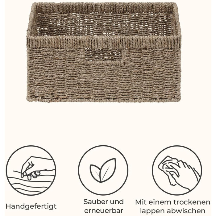 Кошик для зберігання StorageWorks Jumbo Woven з гіацинтової морської трави, надзвичайно великий кошик для зберігання, кошик-поличка для організації, кошик з натуральної морської трави, прямокутний кошик з подвійними ручками, 42 x 33 x 19 см, натуральний к