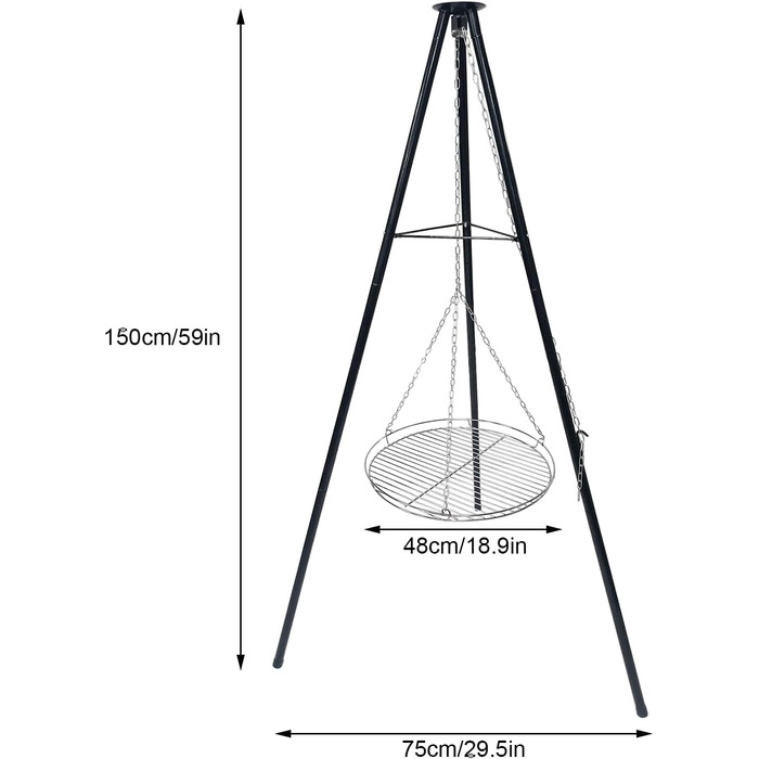 Набір для грилю та приготування на відкритому повітрі штатив-тринога з телескопічною конструкцією, решітка для грилю, гак для підвішування, велика площа для приготування