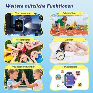 Дитячий смарт-годинник зі слотом для SIM-картки та підтримкою 4G, LBSWiFiGPS-трекер, ліхтарик, екстрений виклик SOS, шкільний режим, телефонний дзвінок, голосовий чат, IP67, дитячий годинник для хлопчиків та дівчаток 5-12 років, синій