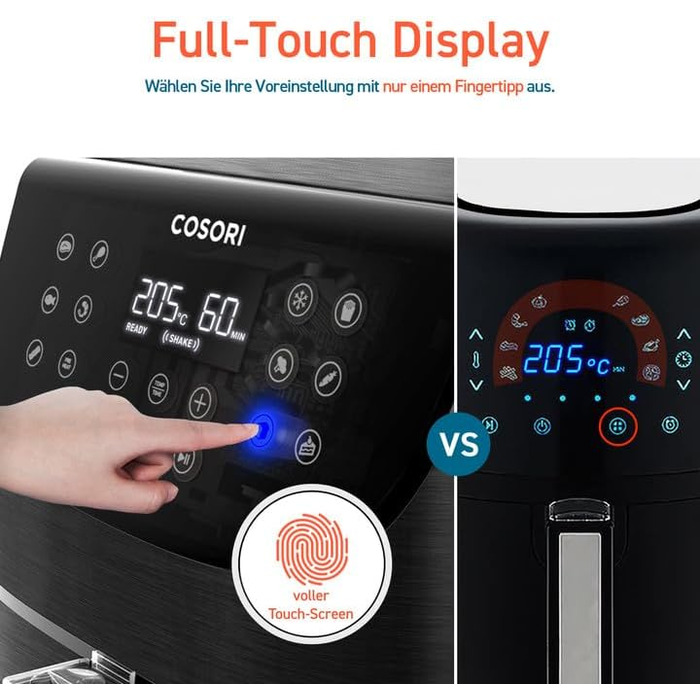 Фритюрниця з цифровим світлодіодним сенсорним екраном, 13 функцій приготування, попередній нагрів і підтримання тепла, режим струшування, без масла, 1700 Вт, чорний, 5.5L XXL Fryer
