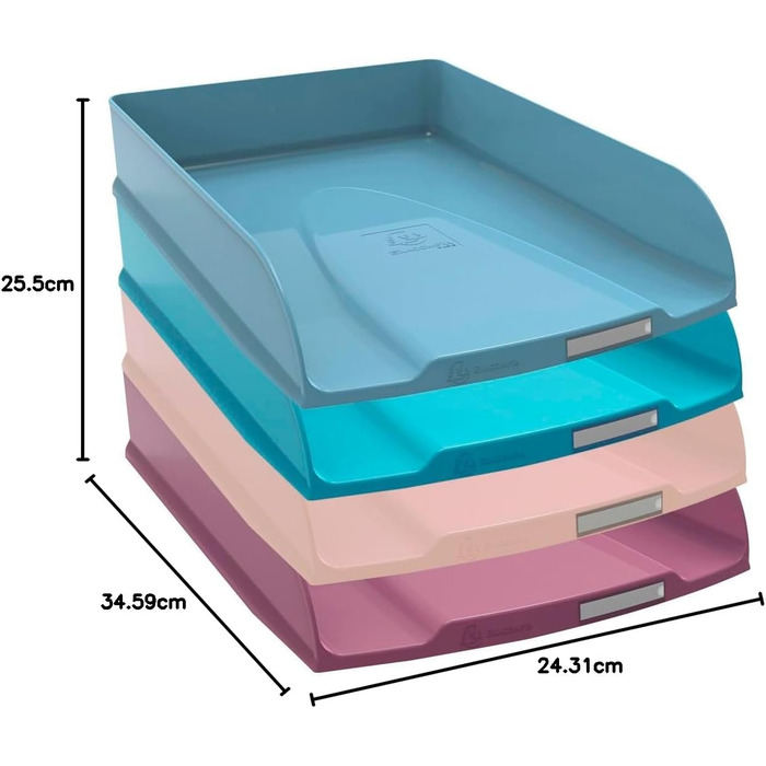Набір лотків для листів Exacompta 111606SETD, 4 шт., STYLI, скандинавський дизайн, виготовлений з переробленого пластику, DIN A4. Ідеальні лотки для листів для вашої організації. Лотки, що штабелюються, сертифіковані Blue Angel, різні кольори.