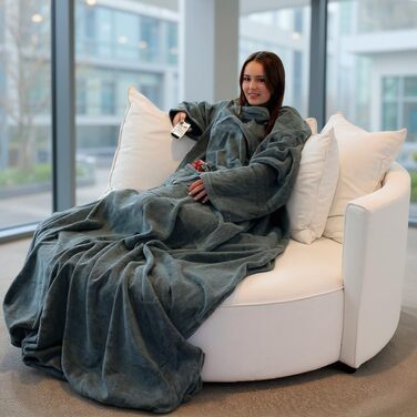 Пухнастий плед для телевізора Brandsseller з рукавами 170x200 см, з кашеміру - накидка на ніжки та 2 кишені - м&39який плед, покривало сірого кольору 170x200 см сірого кольору