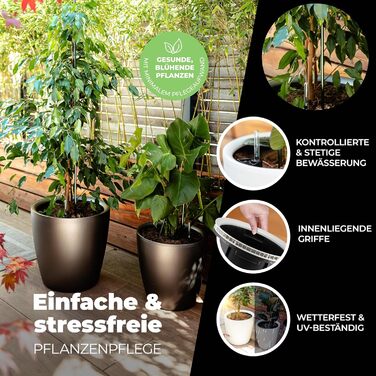 Великий квітковий горщик ZOD для зовнішнього та внутрішнього використання, горщик для квітів із автополивом та підставка для рослин, горщик для гідропоніки (кімнатний та кашпо), срібний, 10 л, 35x35x34 см