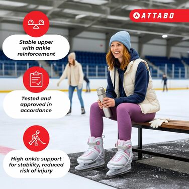 Жіночі ковзани ATTABO Tora для активного катання застібка на пряжці та липучці, міцна підтримка щиколотки, леза з нержавіючої сталі, комфорт та безпека для початківців та досвідчених ковзанярів, елегантний класичний дизайн, білі, розмір 40