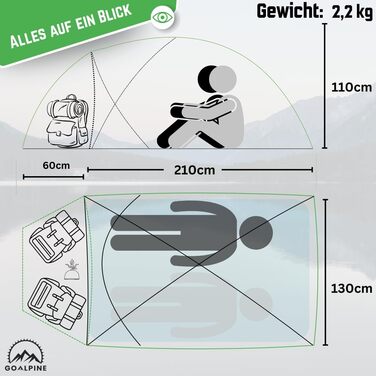 Намети GOALPINE для 1 та 2 дорослих Водонепроникність 4000 мм Маленький розмір у упаковці Для піших прогулянок, альпінізму та велотуризму Ультралегкі 3-4 сезони Швидке встановлення 2P ESKAPADE II - Зелені
