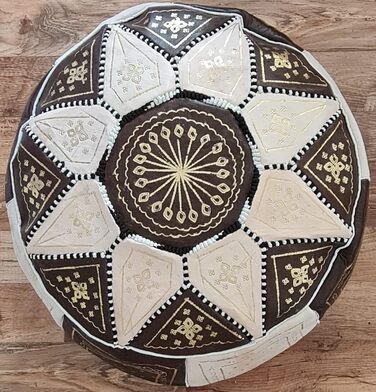 Пуф, ручної роботи з марокканської натуральної шкіри, зручна подушка на підлогу для дорослих, круглий пуф для сидіння 55x35 см, коричневий пуф для ніг, подушка сидіння (без наповнювача)