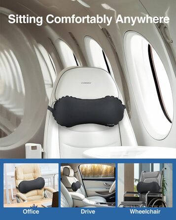 Надувна подушка для поперекової підтримки Luxtude, портативна подушка для поперекової підтримки для авіаперельотів та автомобілів, надувна подушка для подорожей, подушка для спини та шиї, подушка для попереку чорного кольору