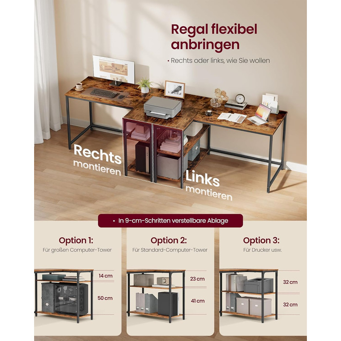 Г-подібний кутовий стіл, комп&39ютерний стіл з місцем для зберігання, офісний стіл, полиця з регульованою висотою, для домашнього офісу, 110 x 80 см, вінтажний коричневий LWD135KD01 Вінтажний коричневий 110 x 80 см Без подовжувача