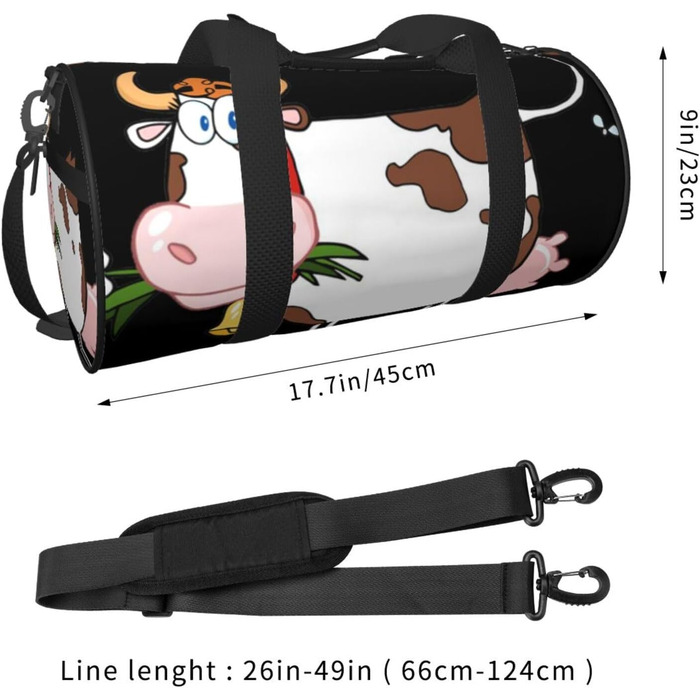 Спортивна сумка, дорожня сумка, милий принт корівки, сумка для ночівлі, чорна, універсальний розмір, сумка для подорожей