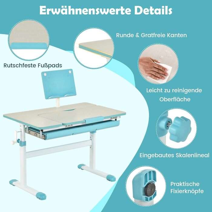 Дитяча парта DREAMADE з регулюванням висоти, шкільна парта з регулюванням нахилу, парта для дітей, парта для підлітків з підставко