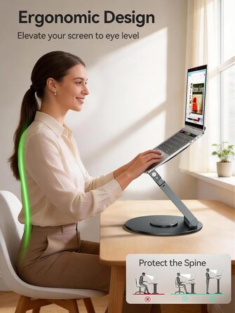 Стійка для ноутбука Anifrim 360 з регулюванням висоти та кута нахилу, розширювана, ергономічна підставка для ноутбука для стоячих столів, сумісна з MacBook та ноутбуками 10-17 дюймів, сірого кольору