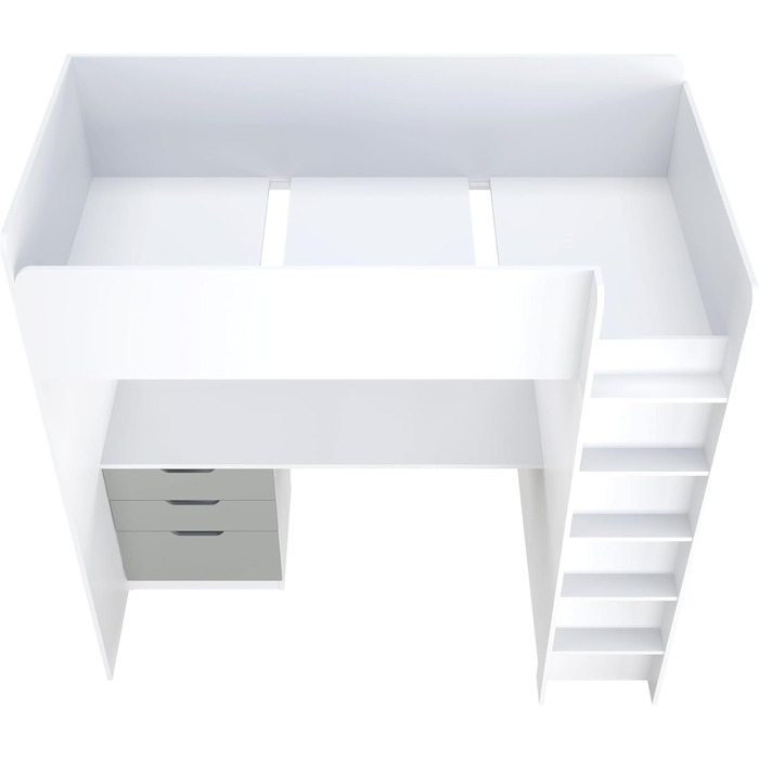 Дитяче ліжко-горище Shefa з письмовим столом - компактне ліжко-горище 5-в-1 для дітей зі сходами, шафою, полицею та робочою зоною - сірого кольору, вантажопідйомність до 90 кг, розміри 206 x 107 см