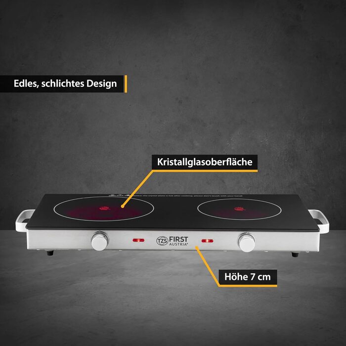 Перша в Австрії інфрачервона керамічна плита подвійна ВСІ види горщиків Подвійна конфорка 20см / 16,5см Варильна поверхня для переїзду, кемпінгу, дачного будинку - швидкий нагрів і плавне регулювання подвійний чорний