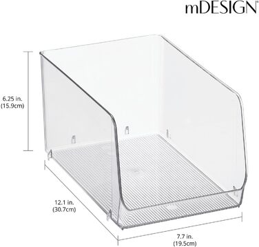 Штабельований контейнер для зберігання продуктів mDesign Кухонний органайзер з відкритим фронтом для холодильника, шафи або морозильної камери Пластиковий контейнер для холодильника Упаковка з 2 шт. Прозорий, 30,7 x 19,6 x 15,9 см