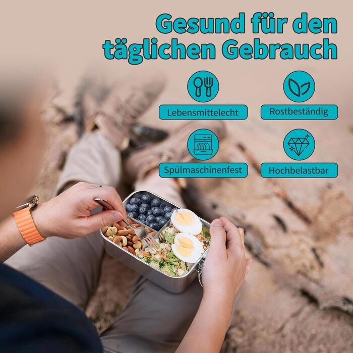 Набір металевих ланчбоксів Onader з роздільниками, 850 мл, 2 шт. Бенто-бокс для дітей та дорослих, герметичний, можна мити в посудомийній машині, 16,5 см