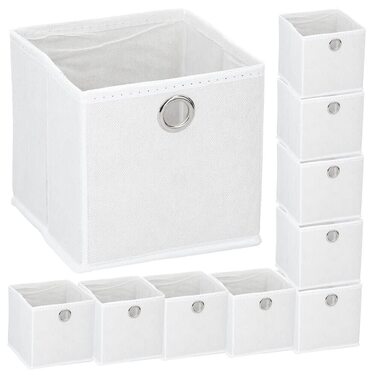 Набір із 10 складних коробок для зберігання, приблизно 15x15x15 см, білі - кубоподібні коробки для зберігання, складні, вставні кошики, органайзери для шухляд, органайзери для білизни, розкладні тканинні кошики з полицями, маленькі