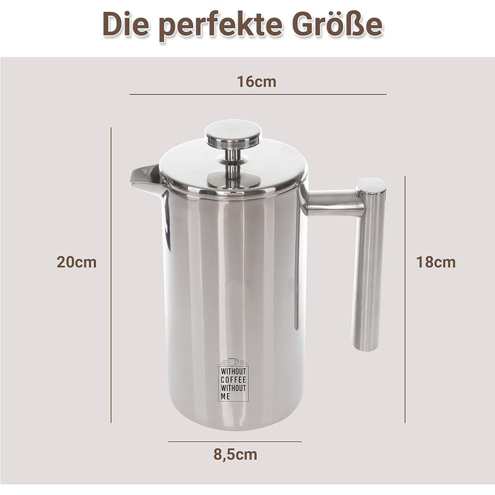 Френч-прес з нержавіючої сталі NOUTEN преміум-класу 0,6 л - Ізоляційний ефект завдяки конструкції з подвійними стінками - Накип для ідеального приготування - Змінний фільтр в комплекті - 2 роки Повернення грошей 600 мл