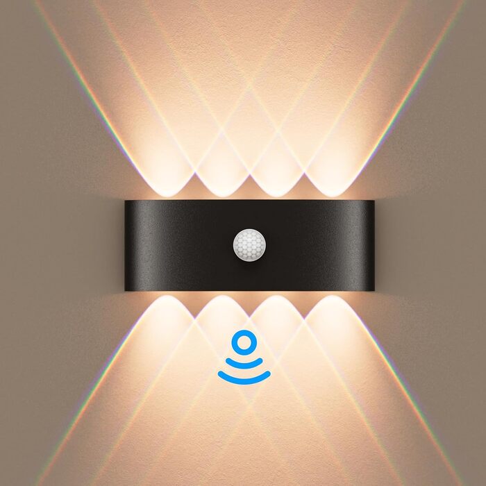 Настінний LED-світильник 8 Вт з датчиком руху, чорний Kinamy