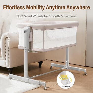 Дитяче ліжечко-колиска - Дитяче ліжко-колиска з колесами, пружинна колиска для немовлят - Комплект ліжечка для подорожей - Розсувне дитяче ліжко - Безпечне спальне місце для малюків, бежевий