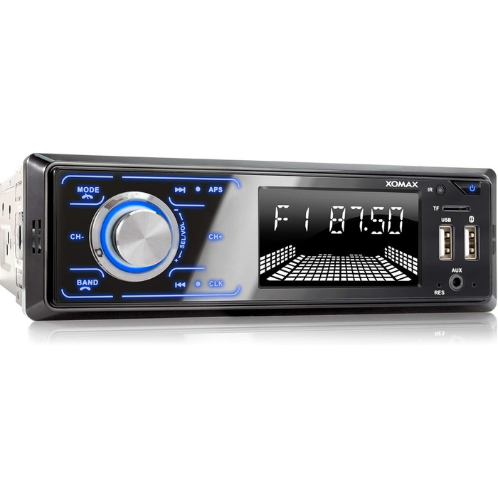 Автомагнітола XOMAX XM-R274 з системою гучного зв'язку Bluetooth, FM, 7 кольорів освітлення, зарядна станція для смартфона через 2-й порт USB, USB, SD, MP3, AUX-IN, 1 DIN