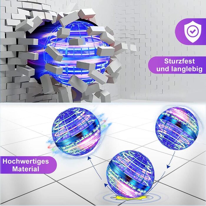 Літаюча куля, чарівна кулька-спіннер RGB, світлодіодна кулька-спіннер, міні-дрон для дитячих іграшок, літаюча куля, літаюча куля, подарунки Nova для хлопчиків та дівчаток, для приміщень та вулиці, професійний (синій) синій