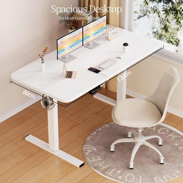 Електрично регульований по висоті стіл 120x60 см з функцією пам&39яті та портом зарядки USB, ергономічний стіл з регульованою висотою для роботи сидячи та стоячи, білий, для домашнього офісу, 120 x 60 см