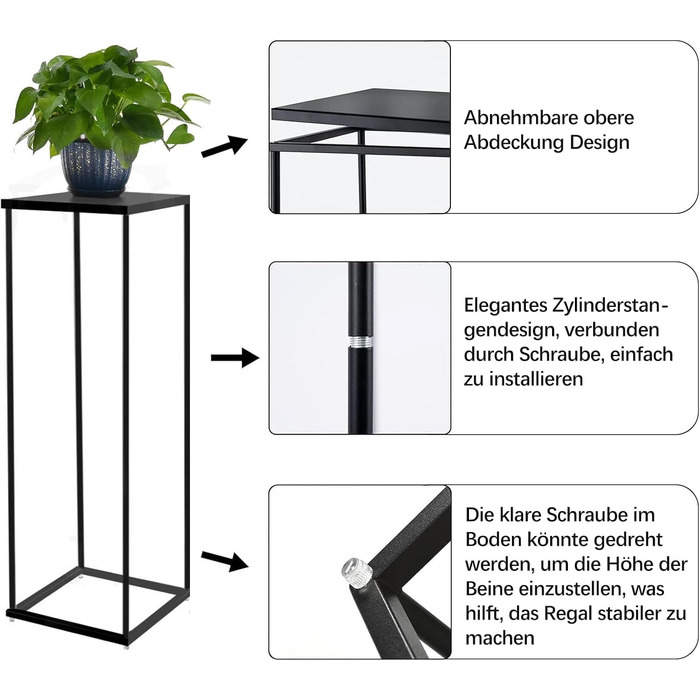 Набір з 2 металевих підставок для квітів VINCIGANT, чорний, підставки для рослин заввишки 70 см та 80 см, штабелюються та міцні, для використання в приміщенні та на вулиці, квіткові табурети, колони для рослин, вітальня, сад, балкон