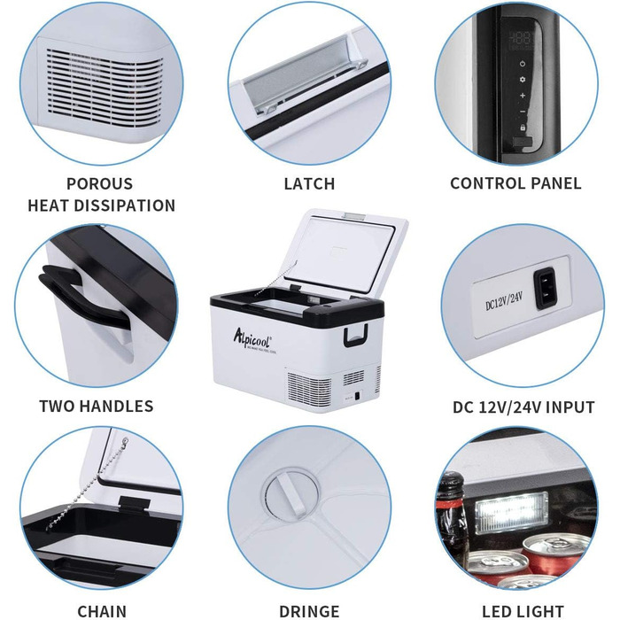 Літровий холодильник з морозильною камерою міні-портативний електричний холодильник 12/24V DC для автомобіля, вантажівки, човна та
