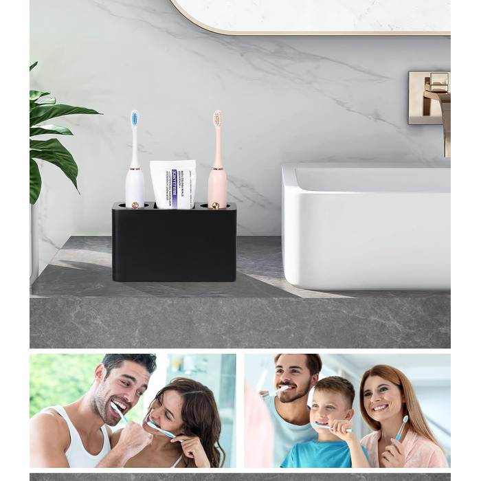 Тримач для зубних щіток Luxspire, 3 відділення, полімерний тримач для електричних зубних щіток, підставка для зубної пасти, тримач-органайзер для електричних зубних щіток, зубної пасти, ручок - чорний