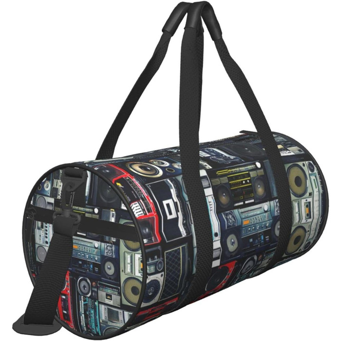 Спортивна сумка, дорожня сумка, вінтажний стиль, принт Радіостіна, сумка на нічліг, чорна, універсальний розмір, сумка для подорожей
