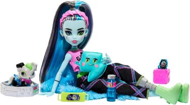 Лялька MONSTER HIGH та аксесуари для ночівлі, лялька Френкі Штайн з собакою Вотзі, вечірка Creever, піжамний комплект Френкі Штайн HKY68