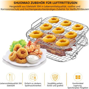 Стійка для фритюрниці Cosori, 304 2-шаровий дегідратор з нержавіючої сталі Решітка для гриля Аксесуари для COSORI 5.5L XXL, COSORI 6.4L, Instant Vortex 5.7 л, Proscenic 5.5L Аерофритюрниці Аерофритюрниці