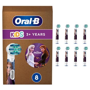Насадки для дитячої електричної зубної щітки Oral-B Pro Kids Frozen оригінальні змінні насадки, надзвичайно мякі щетинки, для дітей від 3 років білі, 8 шт.