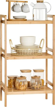 Бамбукова полиця SONGMICS, кухонна полиця, полиця для ванної кімнати, книжкова полиця, окремостояча полиця з 3 полицями, 31,5 x 45 x 80 см, для ванної кімнати, кухні, вітальні, спальні, балкону, натуральний колір BCB073N01 натуральний колір 3 рівні (80В с
