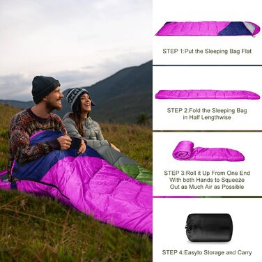 Легкий та компактний спальний мішок для дорослих та дітей, 3-4 сезони, легкий та компактний спальний мішок для походів, прямокутний кемпінговий спальний мішок з кишенею, рожево-червоний темно-синій