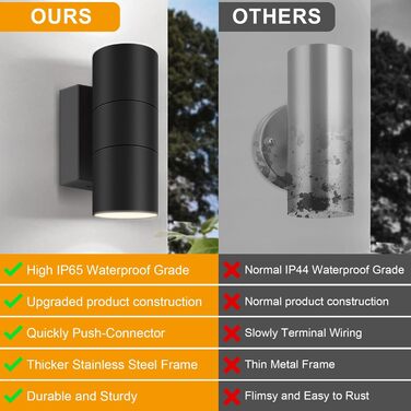 Вуличний настінний світильник Kerry, водонепроникний IP65, чорні алюмінієві настінні світильники з підйомом/опусканням, настінний світильник GU10 для саду, патіо, входу, лампочка не входить до комплекту - дві штуки, чорний