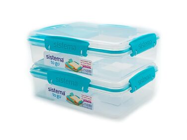 Набір контейнерів для обіду Sistema Подвійний перекус, 975 мл - кольори м'ятний/блакитний