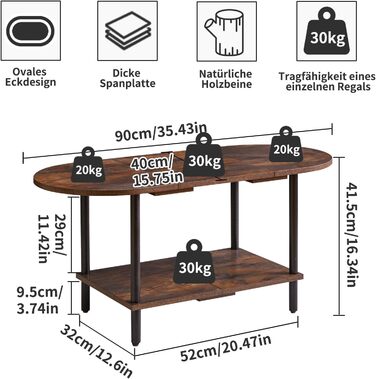 Невеликий дерев&39яний журнальний столик, столик для вітальні, журнальний столик з 2 полицями для вітальні/офісу, сучасний, темно-коричневий чорні ніжки, YD-011H Рустик Коричневий