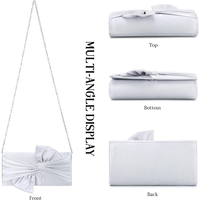 Елегантні атласні клатчі Fecialy для жінок, вечірня сумка з бантом, офіційні, для весільних вечірок та вечірок, сріблясте