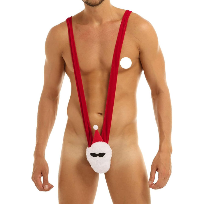 Чоловічий слінг-боді Santa, червоний оксамит, глибокий V-виріз
