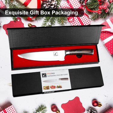 Ніж шеф-кухаря imarku, 20-сантиметровий кухонний ніж професійний ніж, Високовуглецевий ніж шеф-кухаря з нержавіючої сталі гострий,