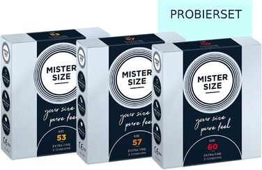 Презервативи MISTER SIZE, 3x3 пробний набір, 9 шт, ультратонкі, змащені, розмір XL