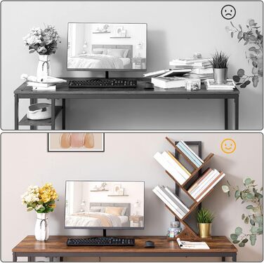 Книжкова полиця HOOBRO, окремостояча полиця з 4 полицями, дерев&39яна полиця для DVD, деревоподібна, металевий каркас, для вітальні, кабінету, дитячої кімнати, вінтажний коричневий EBF04SJ01G1 34 x 20 x 71 см темно-коричневий чорний