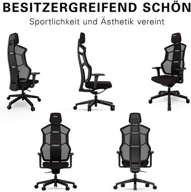 Ергономічне ігрове та офісне крісло RECARO AER Essential 2-в-1 Сертифіковане для офісу Преміальна оббивка Зроблено в Німеччині Гнучке регулювання - до 150 кг, колір Midnight Black