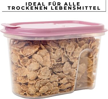 Контейнери для зберігання SUSTANIA, набір з 4 шт. , різні розміри, 1 л, прозорі з кришками на шарнірах, диспенсери для пластівців, пластик, ідеально підходять для пластівців, зроблено в Європі, 100 придатні для переробки