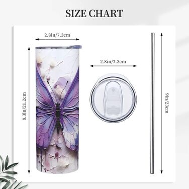 Кухоль з прямою трубочкою, олійний живопис, метелик, друк, підходить для кемпінгу, офісу та дому, 590 мл