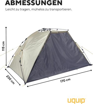 Пляжний намет Uquip Speedy XL Boulder 170 x 115 x 230 см Пляжний намет UPF 50 для захисту від сонця, вітру та дощу Портативний пляжний намет із системою швидкого складання Ідеально підходить для пляжу, кемпінгу та пікніків Sand XL