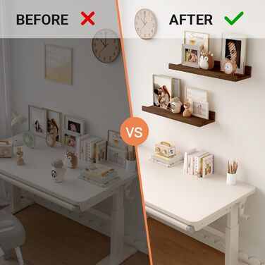 Настінна полиця, комплект з 2 шт. , 40 см плаваюча полиця з МДФ, настінна панель для рамок для картин та декору, промисловий дизайн, підходить для кабінету, спальні та кухні (вінтажний коричневий, 40 см) 40 см, комплект з 2 шт. вінтажний коричневий