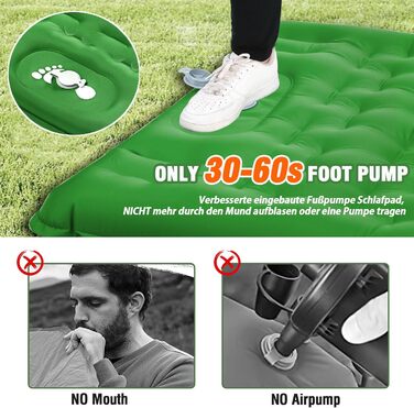 Килимок для сну на вулиці, потовщений кемпінговий килимок 12 см, самонадувальний з ножним насосом та подушкою, надлегкий складаний, надувний матрац для кемпінгу, походів, подорожей на природі, зелений